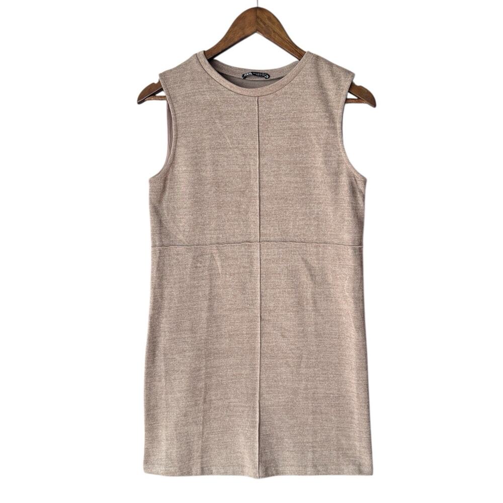 Zara Beige Ribbed‎ Knit Sleeveless Dress S - Minimalist Cottagecore
